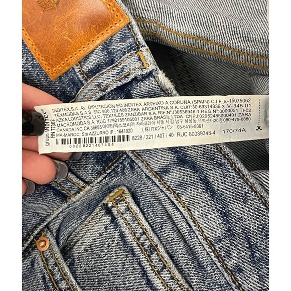 Zara Womens Crop Jeans EU 40 US 8 Relaxed Fit Blue Denim Distressed 8228/221 NWT - Picture 10 of 16